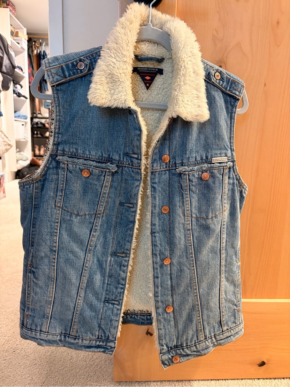 Scotch & Soda Cream Sherpa Jacket with Navy and Orange Trim